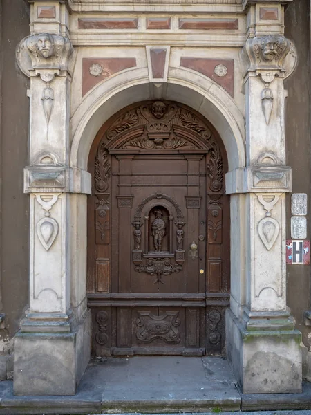 Puerta Madera Roble Tallada Calle Dluga Gdansk Polonia — Foto de Stock