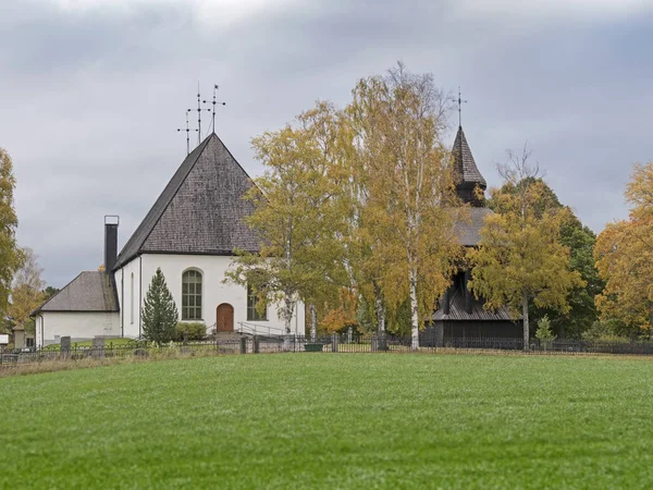 Chiesa Pietra Bianca Bjurakers Kyrka Campanile Legno Bjuraker Halsingland Svezia — Foto Stock