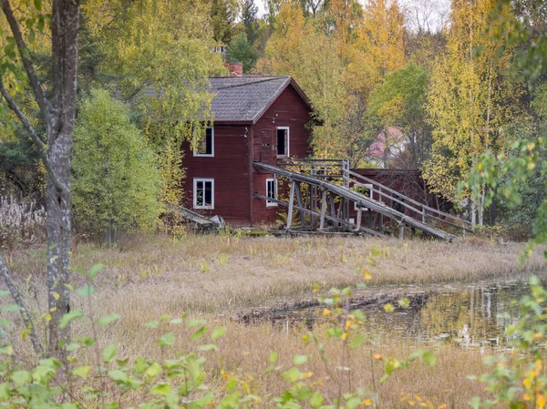 View Traditional Swedish Red Painted Farmhouse Autumn — Stock Photo, Image