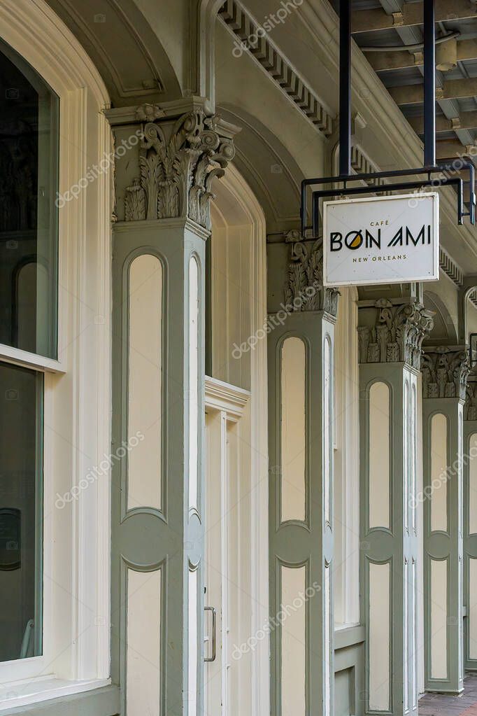 New Orleans, LA, USA - June 1, 2025: Entrance to Cafe Bon Ami Espresso Bar in the Central Business District