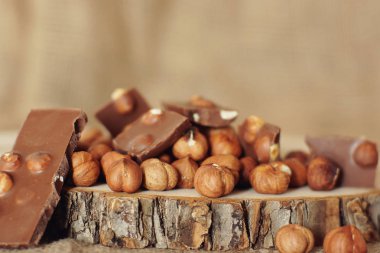 Fındık ve çikolata bir kesim doğal ağaç üzerinde