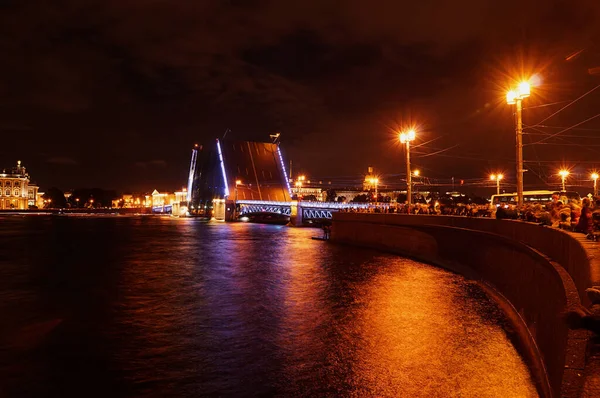 Attractions City Petersburg Russia Embankment Neva River Bridge Light Reflected — Stock Photo, Image
