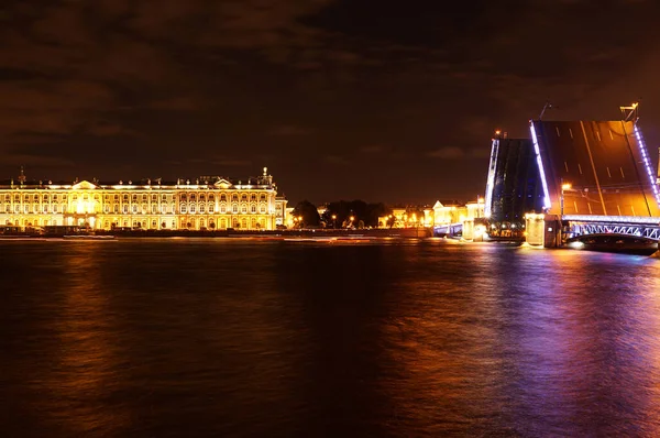 Sightseeing City Petersburg Russia Neva River Raised Palace Bridge Night Royalty Free Stock Images