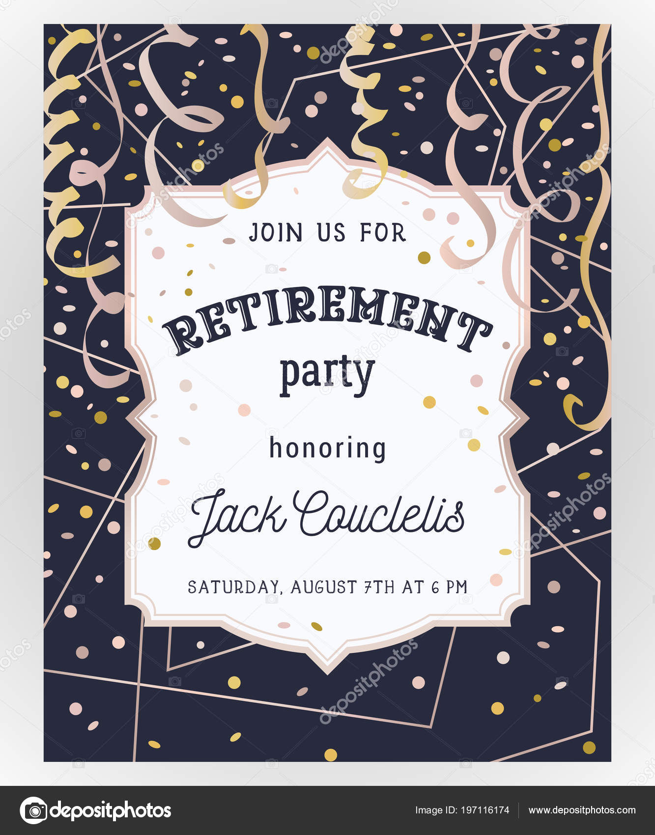 Retirement Party Invitation Design Template Rose Gold Polygonal Intended For Retirement Flyer Template