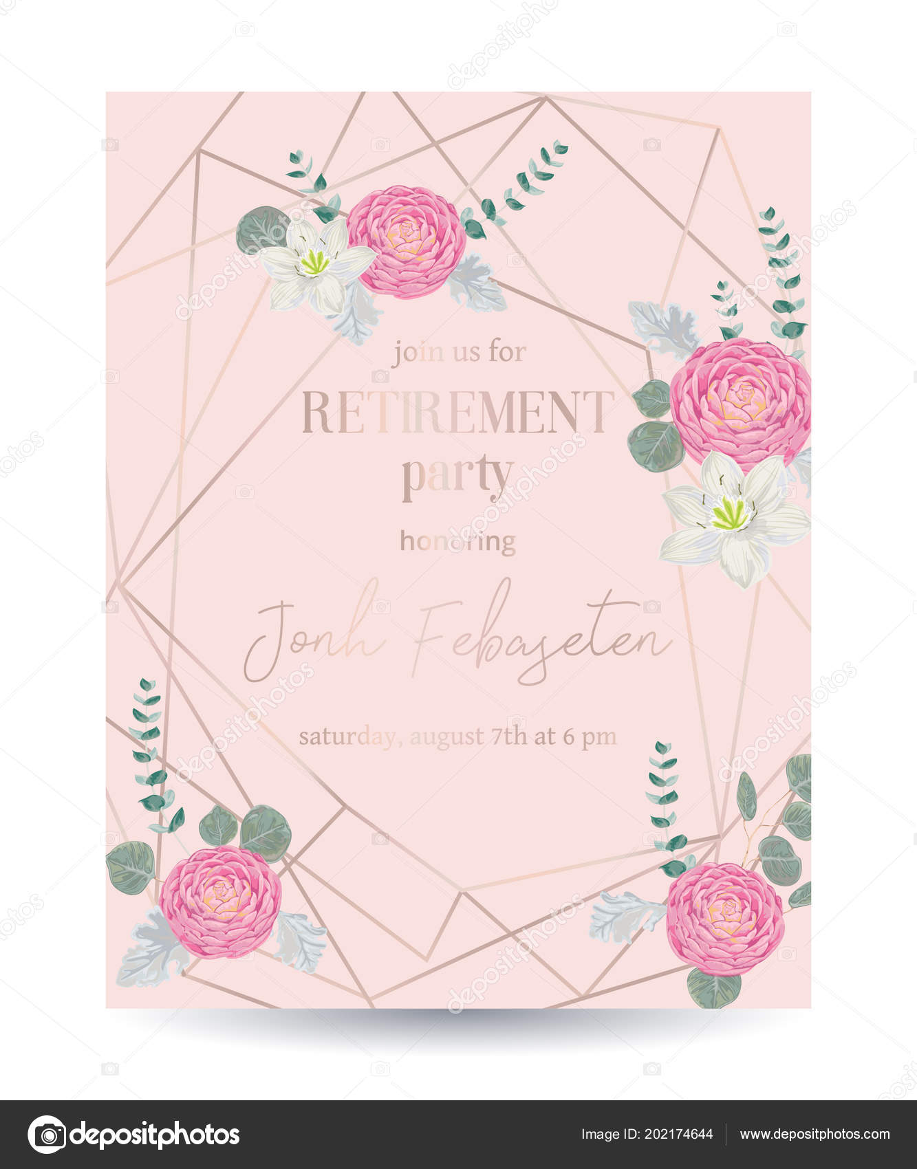 Retirement Party Invitation Design Template Rose Gold Polygonal ... Retirement Party Invitation Design Template Rose Gold Polygonal ...