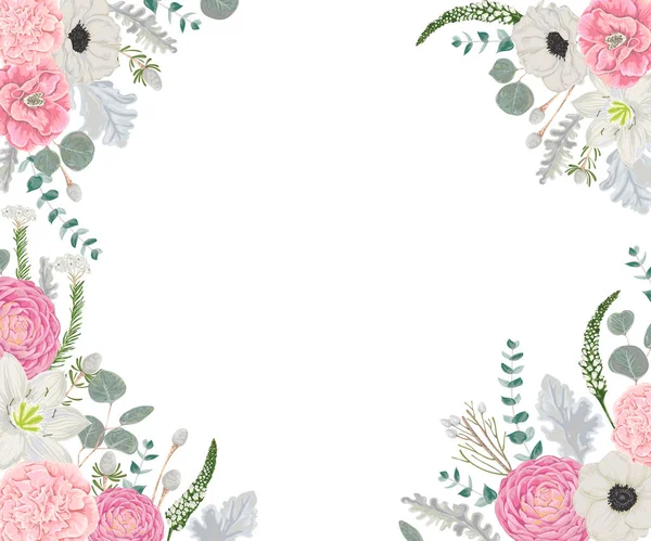 Fondo Decorativo Vacaciones Con Hermosas Flores Hojas Ramas Estilo Acuarela — Vector de stock