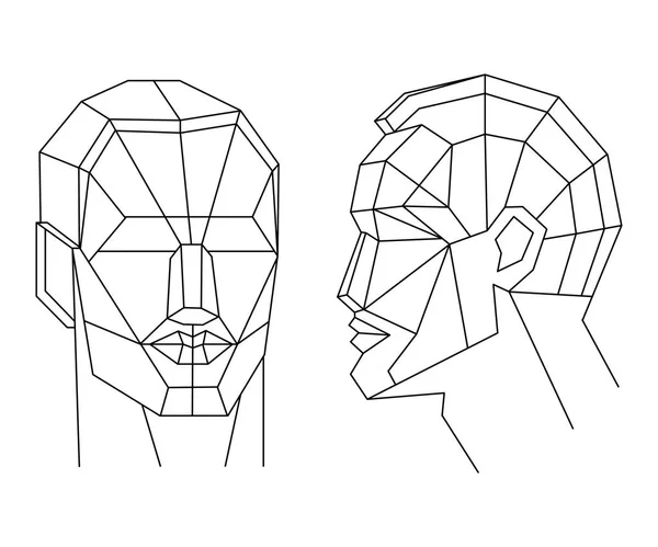 Volto Umano Poligonale Oggetti Isolati Stile Line Art Sfondo Bianco — Vettoriale Stock