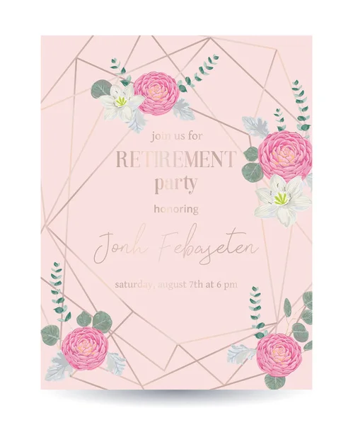 Invitation Retraite Modèle Conception Avec Cadre Polygonal Rose Des Éléments — Image vectorielle