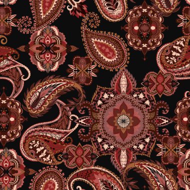 Dikişsiz desen desenli. Renkli çiçek süsleme. Oryantal tasarımı için kumaş, baskı, Ambalaj Kağıt, kart, davet, duvar kağıdı. Vektör çizim 