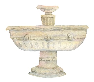 Antika Bahçe urn. Vintage heykel. Victoria tarzı mimari öğe. Beyaz arka plan üzerinde izole nesne. Suluboya resim 