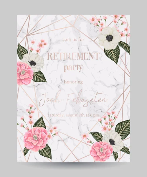 Retirement Party Invitation Design Template Rose Gold Polygonal Frame Floral — Stock Vector