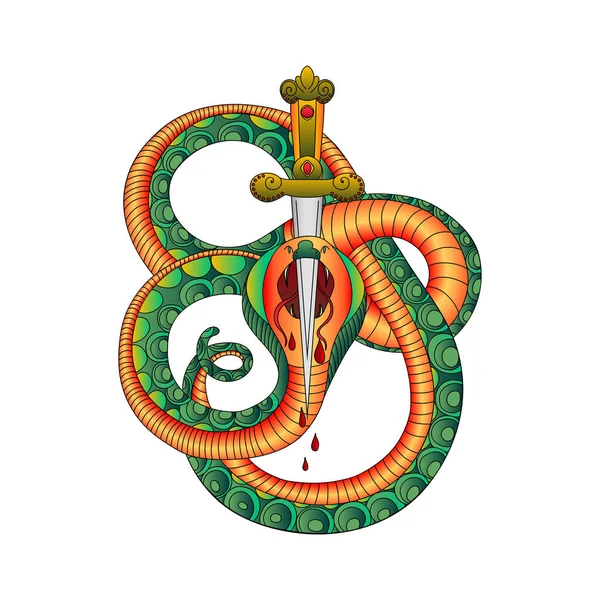 Serpiente Con Espada Estilo Tatuaje Vieja Escuela Elemento Aislado Sobre — Archivo Imágenes Vectoriales