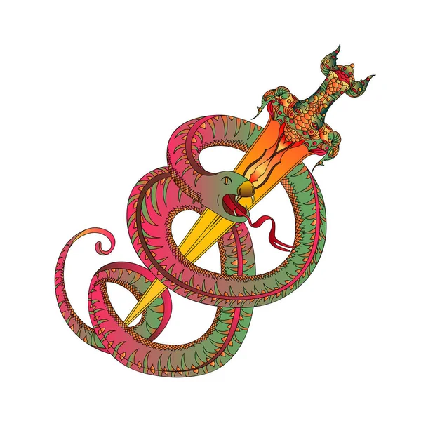 Змея Мечом Татуировка Старой Школы Изолированный Элемент Белом Фоне Векторная — стоковый вектор