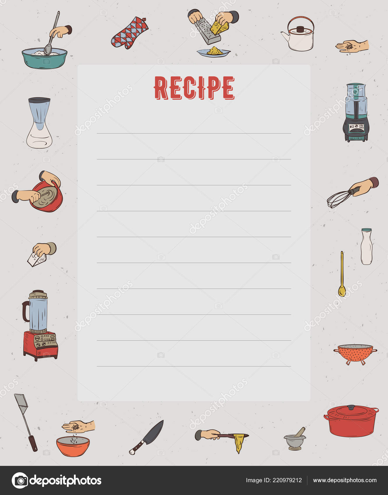recipe card cookbook page design template kitchen utensils