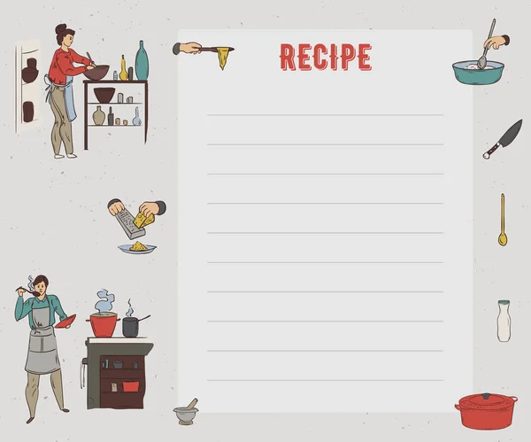 Tarjeta Receta Página Libro Cocina Plantilla Diseño Con Personas Que — Archivo Imágenes Vectoriales