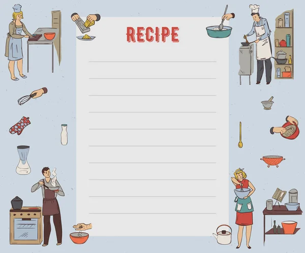 Carte Recette Page Livre Cuisine Modèle Conception Avec Des Personnes — Image vectorielle