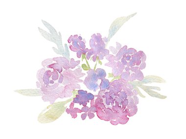 Nazik buket pembe gül ve peonies düğün tebrik kartı için. Romantik bahçe çiçek davet şablonu. Suluboya resim 