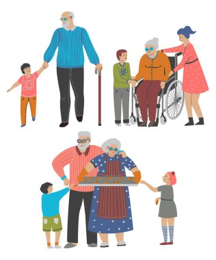 Dedesi torun ile ayarlayın. Beyaz arka plan üzerinde izole. Vektör çizim