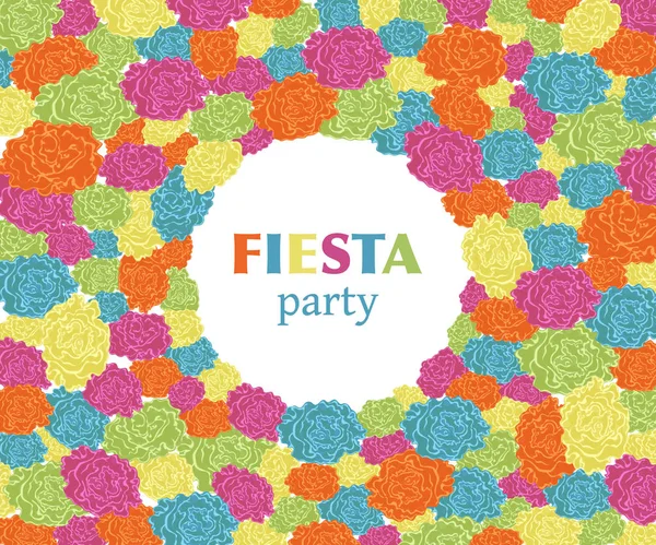 フィエスタ パーティー 紙の花とお祭りの背景 招待状 グリーティング カード バナー 印刷用のデザイン テンプレートです カラフルな装飾 — ストックベクタ