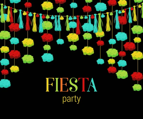 Fiesta Fiesta Fondo Festivo Con Pompones Papel Guirnalda Borlas Plantilla — Vector de stock