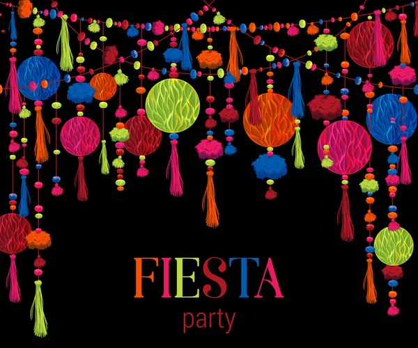 Fiesta Fiesta Fondo Festivo Con Panal Abeja Papel Pompones Borlas — Vector de stock