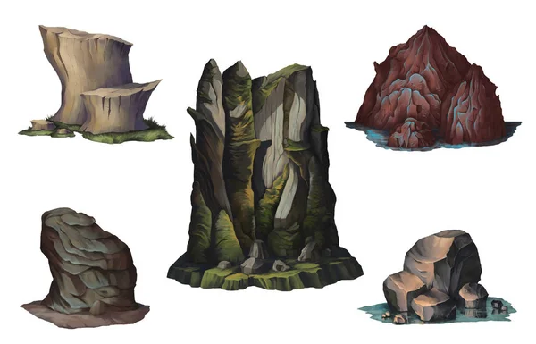 Montañas Fantasía Isla Rocas Diseño Conceptual Arte Digital Aislado Sobre —  Fotos de Stock