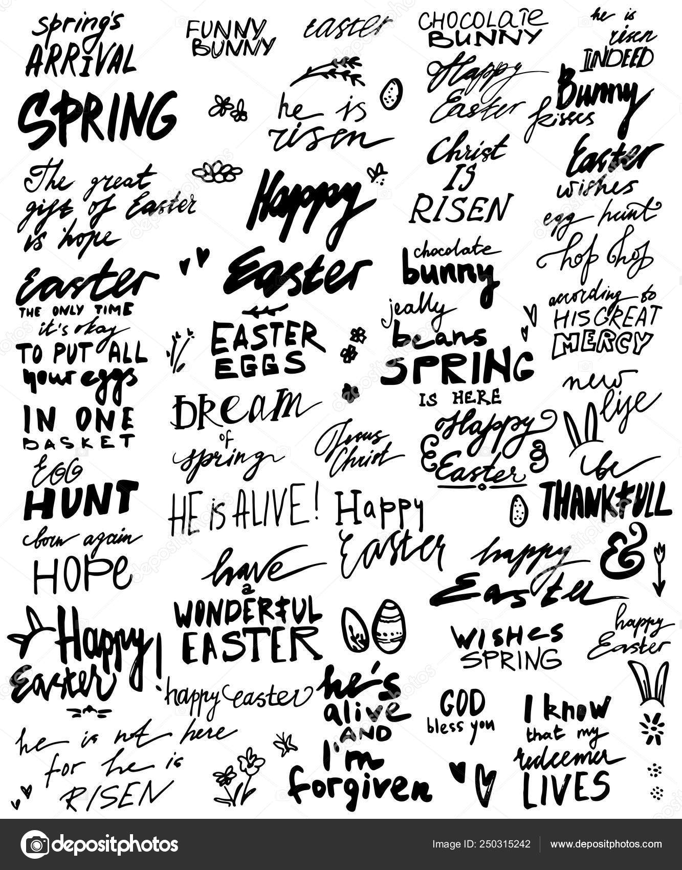 Frases Citas Pascua Escritas Mano Colección Letras Dibujada Mano Diseño  Vector de stock #250315242 de ©kateja, image size:1333x1700