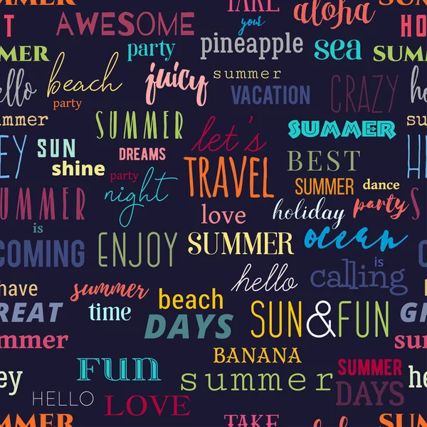 Seamless Pattern Summer Typography Quotes Colorful Design Print Wallpaper Banner — Stock Vector