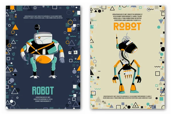 Plantilla Diseño Con Personajes Robots Formas Geométricas Tecnología Futuro Concepto — Vector de stock