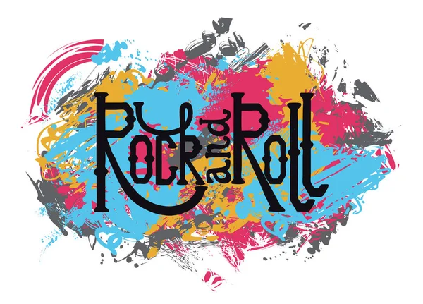 Rock Roll Lettrage Vintage Dessiné Main Sur Fond Abstrait Grunge — Image vectorielle