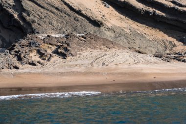 Kumdaki kaplumbağa izleri, Bartolome Adası, Galapagos Adaları, Ekvador, Güney Amerika.