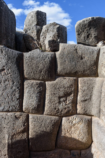 Sacsayhuaman, large fortress and temple complex by the Inca culture in the hills above Cusco, Peru, South America.