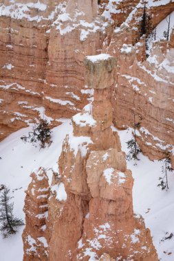 Amerika Birleşik Devletleri 'nin Utah eyaletindeki Bryce Canyon Ulusal Parkı' nda dondurucu kış döneminde güzel kar örtülü dağlar.