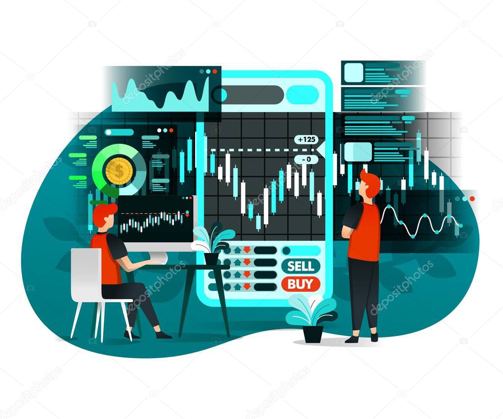 Illustration of stock market business. Vector flat illustration of concepts for landing page, web, website, homepage, mobile apps ui / ux, poster, banner, template, flyer