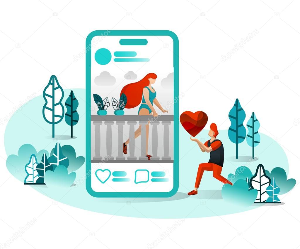 Romeo Juliet Love Story 4.0. Vector flat illustration of concepts for landing page, web, website, homepage, mobile apps ui / ux, poster, banner, template, flyer