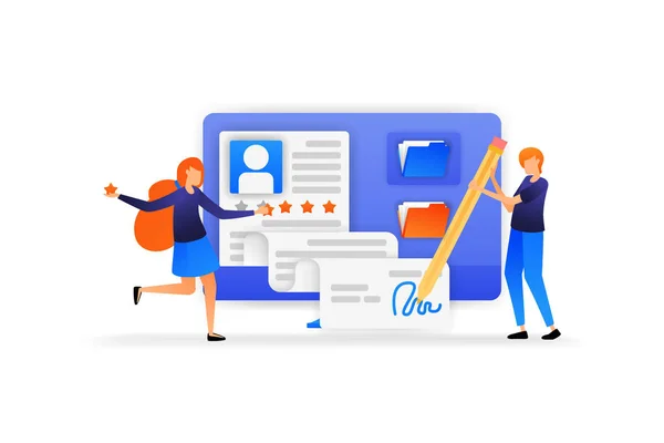 people approve new employee registration application. signature for a new agreement with a good five star rating. vector illustration concept for landing page, web, ui, banner, flyer, poster, template, marketing, promotion, advertising, document
