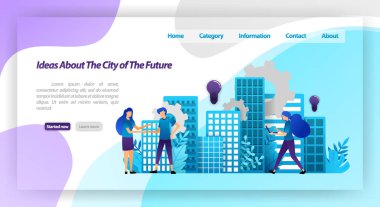 gelecekte daha iyi bir şehir için fikirler, akıllı şehir mekanizması ve el sıkışma ile işbirliği. açılış sayfası, ui ux, web, mobil uygulama, poster, afiş, web sitesi, el ilanı, pazarlama, promosyon, reklam, belge, reklamlar için vektör illüstrasyon kavramı