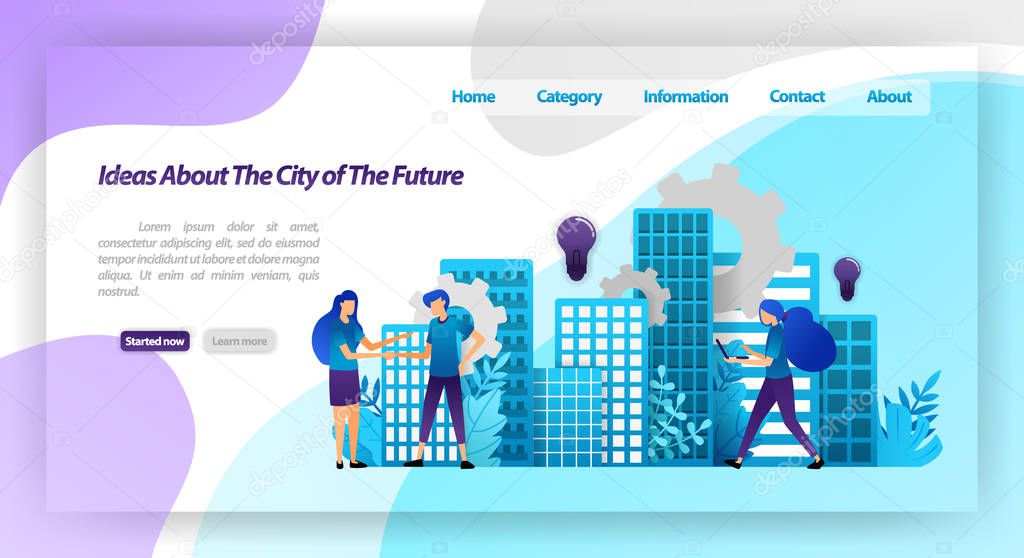 ideas for a better city in the future, smart city mechanism and cooperation with hands shaking. vector illustration concept for landing page, ui ux, web, mobile app, poster, banner, website, flyer, marketing, promotion, advertising, document, ads