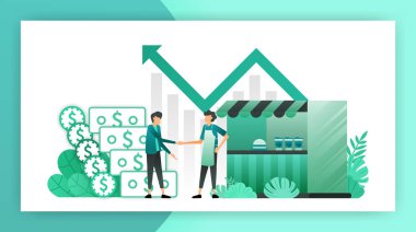 küçük işletme kredileri. teminat olmadan bankadan kredi almak yol kenarı dükkanı. iş geliştirmek ve girişimciler ve sahipleri yardımcı olmak için borç. açılış sayfası web sitesi, pazarlama, promosyon, reklam, belge, reklamlar için vektör illüstrasyon kavramı