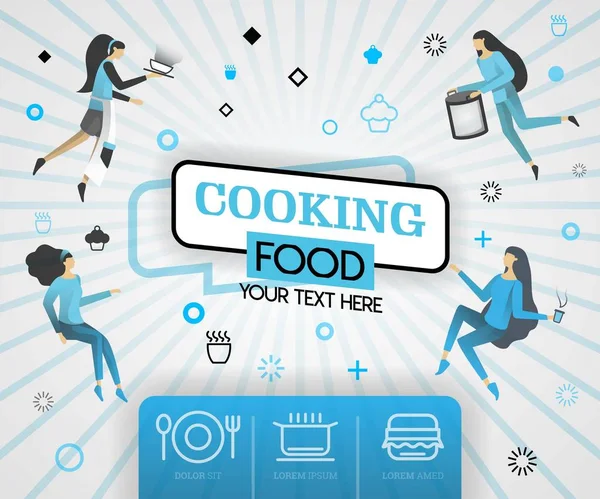 蓝色矢量插图概念 烹饪食品食谱封面书 健康的烹饪食谱和美味的食物封面可以 平面卡通 — 图库矢量图片