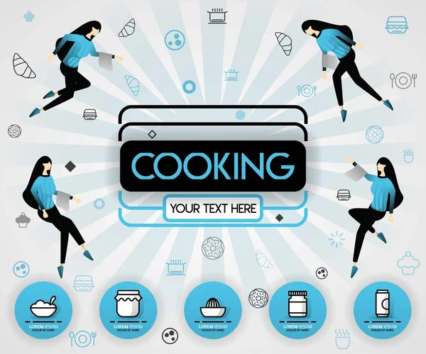 蓝色矢量插图概念 烹饪书和食物封面书 健康的烹饪食谱和美味的食物封面可以 移动Ui 平面卡通风格 — 图库矢量图片