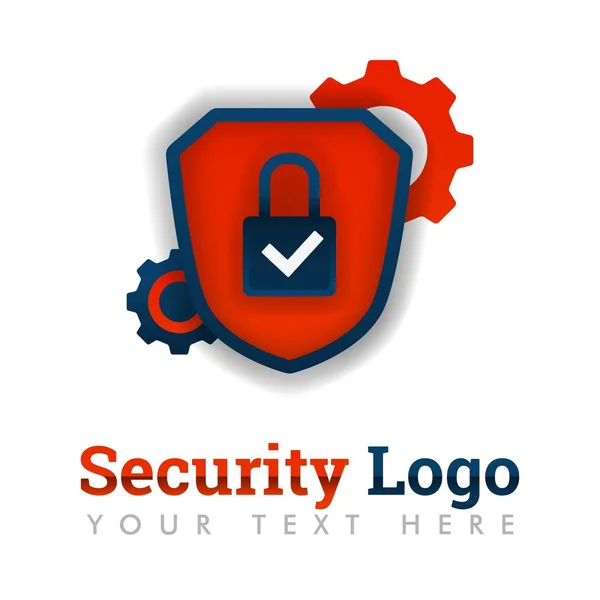 Security Logo Template Lock Checklist Shield Gear Construction Delivery Software — Stock Vector
