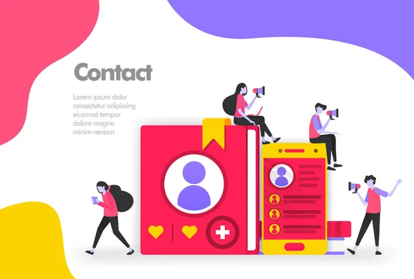 Contact list Illustration Concept, List of names and personal information. Modern flat design concept for Landing page website, mobile apps ui ux, flyer brochure, web print document. Vector EPS 10, marketing, promotion, advertising, document, ads — Stock Vector