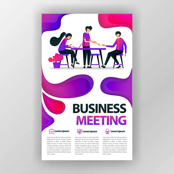 business meeting design concept poster with flat cartoon illustration. flyer business pamphlet brochure magazine cover design layout space for promotion and marketing, vector print template in A4 size, marketing, promotion, advertising, document, ads