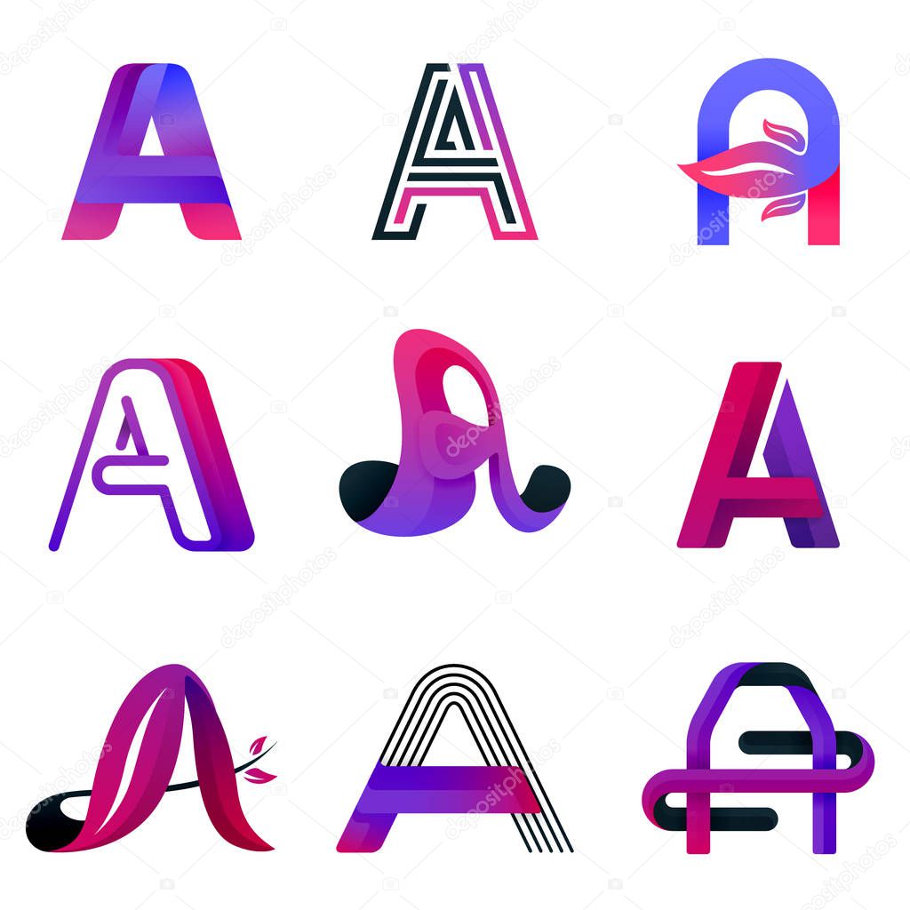 Letter A purple logo template. modern elegant and decorative logo for for company, industry business and technology. logo vector illustration concept with free, nature, line, glossy and abstract style, marketing, promotion, advertising, document, ads