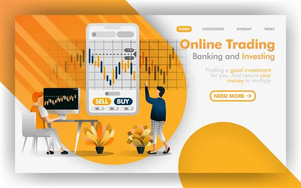 Forex Online Handelen Bankieren Investerings Vector Illustratie Concept Mensen Bepalen — Stockvector