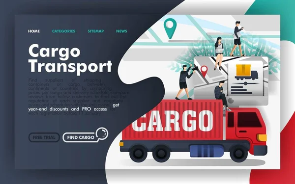 Logistica Del Trasporto Merci Flat Vector Illustration Concept App Trasporto — Vettoriale Stock