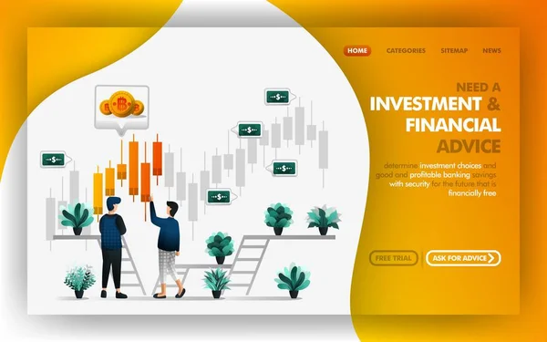 Investering Financieel Advies Vector Web Illustratie Man Verwijst Adviseert Zijn — Stockvector