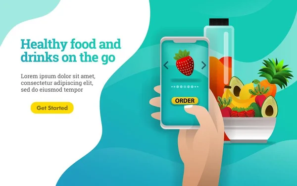 3D fruits. Healthy food and drinks on the go. people are ordering healthy fruits and vegetables with the application. can use for, landing page, web, mobile app, online promotion, internet marketing. Creative Design Concept Flat Cartoon Illustration
