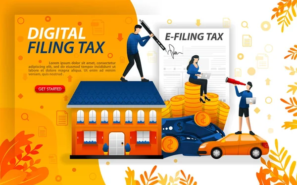 Digitale Steuererklärung Online Steuern Ausfüllen Menschen Die Ihr Vermögen Online — Stockvektor